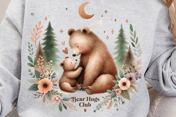Bear Hugs Club PNG Mama and Cub Cozy Woodland Design