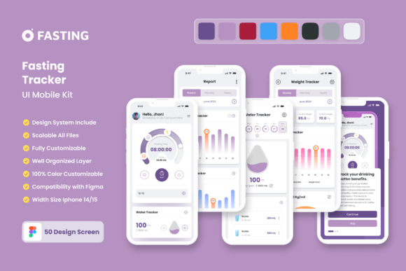 Fasting Tracker App UI Kit: 20 Templates for Mobile Design