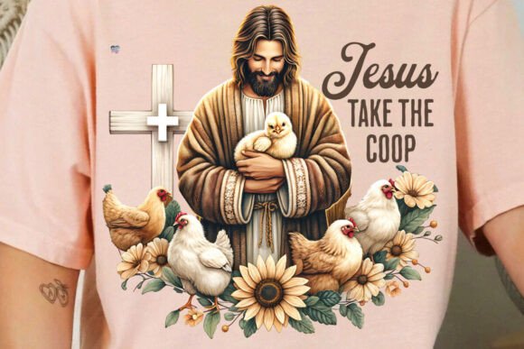 Funny Jesus and Chickens PNG: Farm Life Charm
