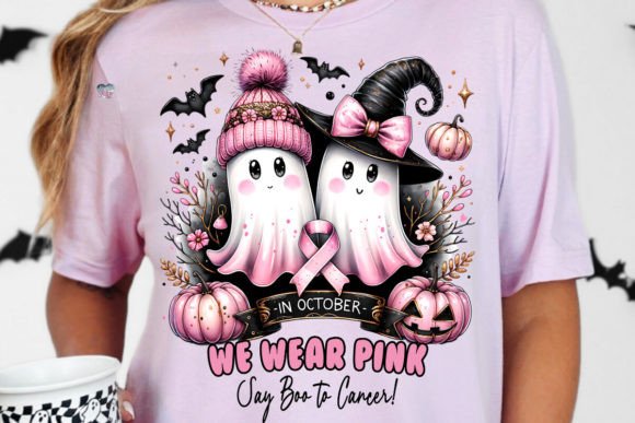 In October We Wear Pink Ghost PNG for Breast Cancer Awareness