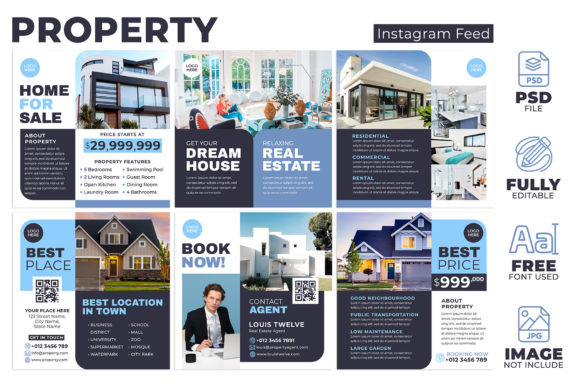 Modern Real Estate #02 Instagram Feeds Pack for Social Media