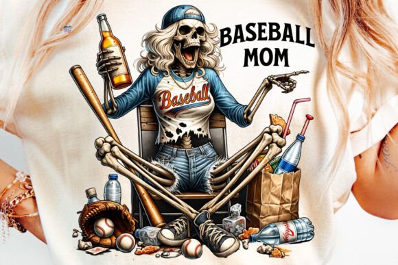 Overstimulated Baseball Mom PNG Skeleton: A Design Asset